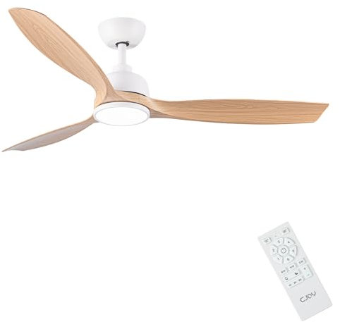 CJOY Deckenventilator mit Beleuchtung, 132cm Deckenventilator mit Licht Leise, 6 Geschwindigkeiten, Umkehrbar, Timer, Speicher 3CCT, Dimmbar, Holz Deckenventilatoren für Schlafzimmer/Wohnzimmer/Küche