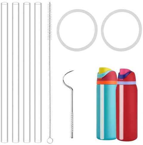 Yuecda 4 Pack Plastic Replacement Drinking Straws for 710ml and 946ml Owala Water Bottles, Reusable Drinking Straws with Cleaning Brush and Seal, Compatible with Freesip Water Bottle Accessories