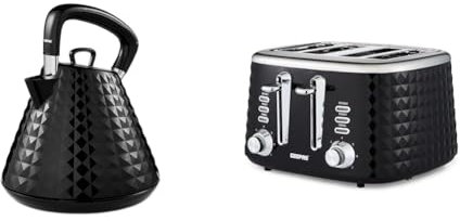 Geepas 4 Slice Bread Toaster & 1.5L Cordless Electric Kettle Combo Set with Textured Design – 1750W Toastie Machine with 7 Browning Control - 3000W Pyramid Kettle with Auto Shut Off & Boil Dry Sensor