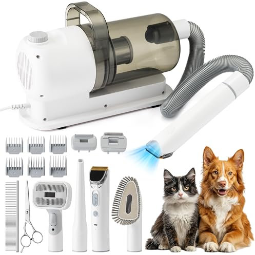 TirEurt Kit de toilettage pour chien 3 en 1 avec bac à poussière de 2,5 l, silencieux de 48 dB et tuyau de 6,56 m – Tondeuse professionnelle pour chien, aspirateur, tondeuse à poils d'animaux (avec