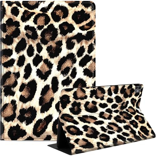 Coque pour iPad Pro 13 pouces M4 (2024), étui fin en cuir synthétique avec fonction veille/réveil automatique, visualisation multi-angle et résistant aux chocs, imprimé léopard 02