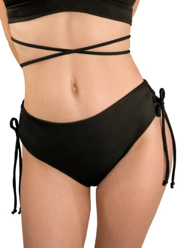 MYLILY | Perioden Bikini Damen gerippt | Menstruationsbikini zum binden | Perioden Bikini zum Schnüren | Perioden Bademode zum Schwimmen Schwarz (M)