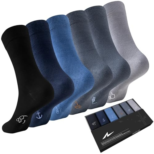 Niorasen Bamboo Dress Socks for Men, 6 Pairs, Soft Top Crew | 90% bamboo viscose, breathable and moisture wicking with soft cuffs and reinforced heel and toe; for business or casual wear.
