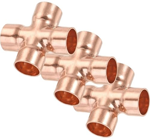 Lot de 3 raccords de tuyau 4 voies en cuivre pour plomberie, climatisation, réfrigération - 16 mm
