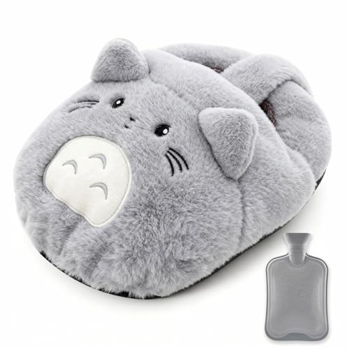 Flow fire Hot Water Bottle for Feet, Soft Plush Cover with 1.2 L Hot Water Bottle Foot Warmer Slippers