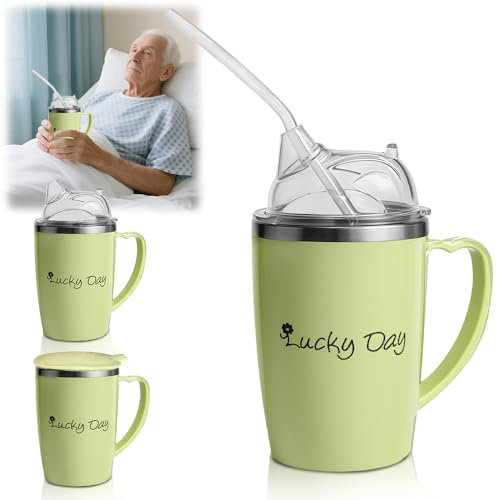 SGZIOO Beakers for Elderly 350ml, 3 in 1 Non Spill Cups for Elderly, Sippy Cup for Adults with 30cm Straw and Lid, Adult Sippy Cups for The Elderly Non Spill, with Handle, Aids for Daily Living