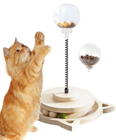 Dog Food Dispenser Ball Wooden Turntable with Spring Toy Dispenser for Puppies Medium Breeds Indoor Play