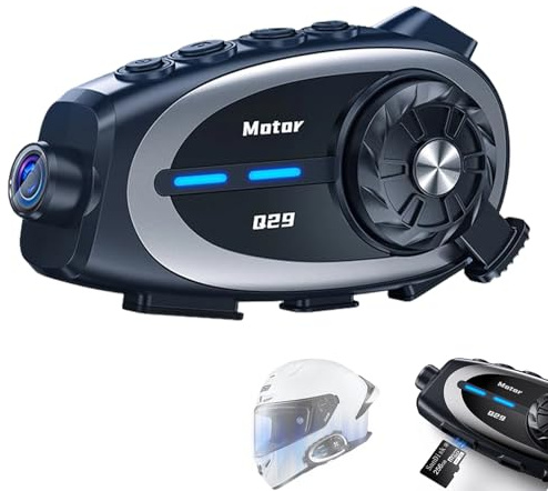 Motorbike Helmet bluetooth headset with Camera,with 1080P Camera 120° Wide Angle， BT5.3,IPX6 Waterproof,500M intercom，Siri/Music sharing/compatible with other brands，Motorcycle Communication System