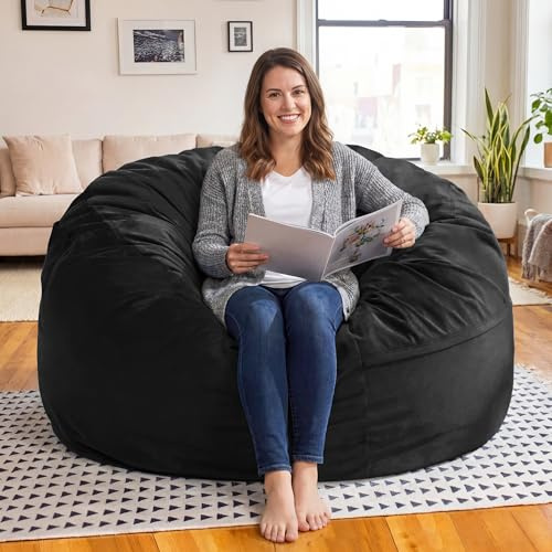 Bean Bag Chair for Adults - Giant Memory Foam Bean Bag with Removable Washable Cover, Large Comfy Bean Bag Chair with Handle & Side Pocket for Living Room, Bedroom, Gaming