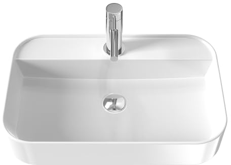 EMKE Aufsatzwaschbecken Eckig, 600 x 400 mm, Weiß | Waschtisch, 45 mm-Ablauföffnung, Hochwertiges Keramik, Aufsatz- und Wandmontage, Waschschale für Badezimmer und Gäste-WC