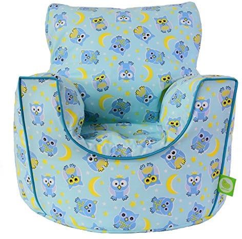 Cotton Blue Owl Bean Bag Arm Chair with Beans