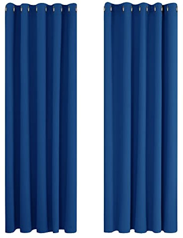 Deconovo Cortinas térmicas para Interiores, Opacas y aislantes, Color Liso, 2 Unidades, con Ojales, 168 x 229 cm (Ancho x Alto), Azul electrónico