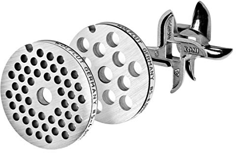 Wolfcut INOX Lochscheibensatz kompatibel mit Allen gängigen Fleischwolf Größen 5 / 4mm + 8mm Bohrungen und 1 Sichelmesser