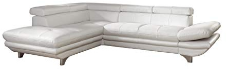 Mivano Ecksofa Enterprise / Trendige Ledercouch in L-Form mit Bettfunktion / Kopfstützen und Armteil verstellbar / 273 x 75 x 238 / Kunstleder: weiß