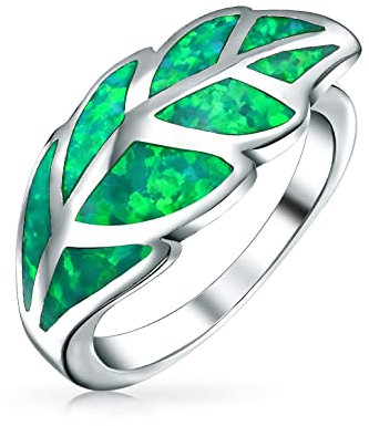 Personalisierte Boho Edelstein Grün Erstellt Opal Inlay Süden Western Natur Wrap Ivy Laurel Leaf Ring Western-Schmuck Für Frauen Teen .925 Sterling Silber Anpassbar