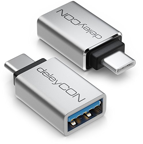 deleyCON USB-C auf USB Adapter USB 3.0 (2 Stück) - Handy OTG Adapter 5 Gbit/s Thunderbolt 3/4 für iPhone 16 15, Galaxy S25/S24/S23, MacBook, iPad, iMac, Surface, Notebook, PC, Laptop, Tablet, Silber