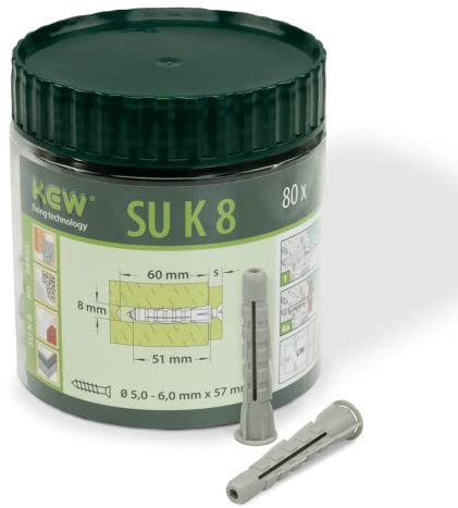 KEW 80x Super Universal Kragen-Dübel - universell einsetzbarer Nylon-Dübel für Beton, Platten, Stein, etc. - Spreiz-Dübel - 8x51 mm - 80er-Set
