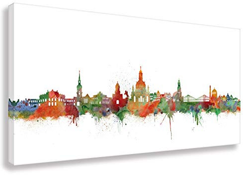 Kunstbruder Moderne Dresdener Skyline - weiss 20x50cm - by Stadt Dresden Kunstdruck 2cm (div. Varianten/Größen)- Leinwandbild Wandbild Wanddekoration - fertig zum aufhängen