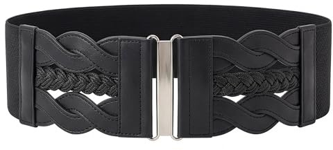 BlackButterfly Ceinture Élastique Femme Tressée Synthétique | 7,5 cm de haut, Panneau avant décoratif, Motif corde, Fermoir à crochet argenté, Extensible, Tailles S-XXL