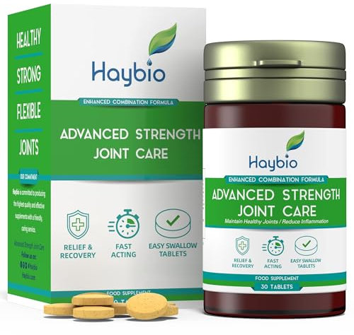 Haybio Joint Pain Relief - 30 Tablets - High Strength Formula -Joint Care Supplements - Green Lipped Mussel - Turmeric - Collagen - Hyaluronic Acid - -Fast Acting - Knee Pain Relief