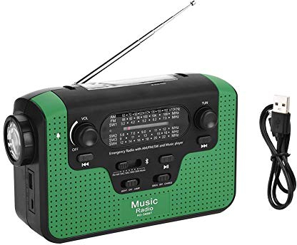 Radio de Secours extérieure FM/AM/SW - Lampe de Poche à LED - Alimentation Solaire/Recharge par manivelle - Capable de recharger Un téléphone en Cas d'urgence - Supportez TF Music(Vert)