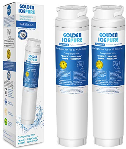 GOLDEN ICEPURE Refrigerator Water Filter Compatible with Bosch Ultra Clarity 644845, Siemens Neff Miele 740560 00740560 9000194412 REPLFLTR10; Haier 0060820860 0060218743,2 Pieces