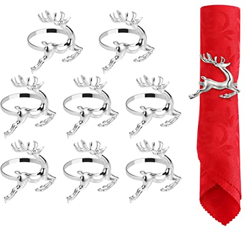 Amosfun 8 stücke Weihnachten serviettenringe Rentier serviettenhalter serviettenschnallen für Weihnachten Urlaub Party esstisch Dekoration (Silber)