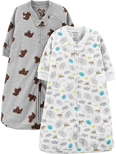 Simple Joys by Carter's Unisex Baby 2-Pack Microfleece Long-Sleeve Sleepbag Tragbare Decke, Grau Meliert Bär/Weiß Waldtiere, 3-6 Monate (2er Pack)