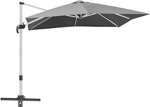 Outsunny 3 x 3(m) Cantilever Roma Parasol, Square Garden Umbrella with Cross Base, Crank Handle, Tilt, 360° Rotation and Aluminium Frame, Grey