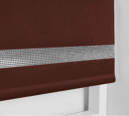 Easy to Fit Thermal BLACKOUT Dim Out Sparkle Diamond DIAMANTE Roller Blind (Child Safe) Brown 120cm