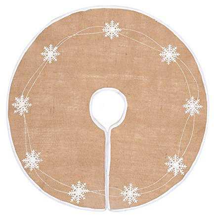 N&T NIETING Weihnachtsbaum Decke, 120cm Weihnachtsbaum Rock mit Weiße Schneeflocke Sackleinen Weihnachtsbaumdecke Rund Tannenbaum Decke für Weihnachten Deko