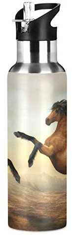 RELEESSS Bouteille d'eau isotherme en acier inoxydable pour peinture de cheval 600 ml