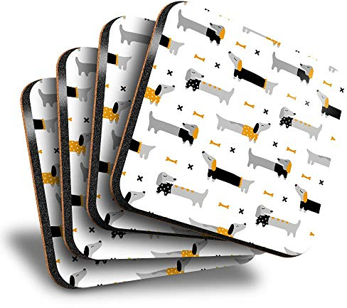 Destination Vinyl ltd Tolle Untersetzer (4er-Set) quadratisch – Dackel, Wurst, Hund, Zeichnungen, Getränke, glänzende Untersetzer/Tischschutz für jeden Tisch, #21806