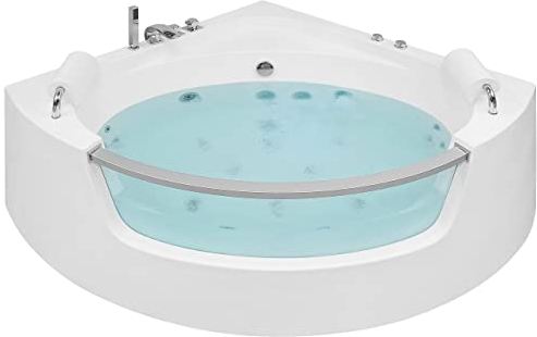 Vasca Idromassaggio Angolare Acrilico Sanitario Bianco con Getti e LED