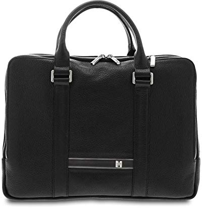 GIUDI ® - Herren-Mappe, Herren-Tasche, echtes Leder, Kalbsleder, Made in Italy, Notebooktasche 15 Zoll, Tablet-Halterung 10 Zoll, schwarz / grau (Schwarz) - 11718/AE/COL