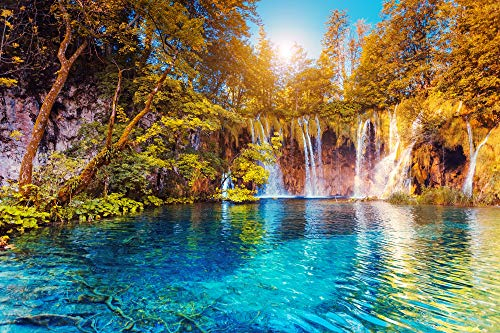 WASSERFALL Fototapete VLIES-450x280 cm (3640A)-Natur Landschaft Bäume See Regenwald Wald Dschungel-Inkl. Kleister-Vliestapete Bild Dekoration Wand-Dekor Moderne Motiv-Tapete Panorama Poster XXL