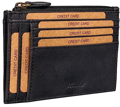 Benthill Kreditkartenetui - Slim Portemonnaie aus Leder - Schmale Geldbörse mit Kreditkartenfächer und Münzfach - Mini Wallet, Farbe:Schwarz