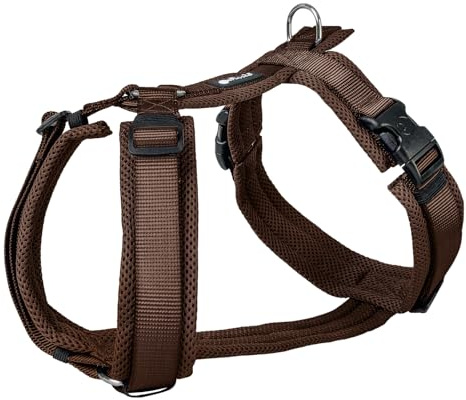 Petlando Hundegeschirr gepolstert, Mesh Y-Comfort, weich, stufenlos verstellbar, besonders leicht & atmungsaktiv, fellschonend, ergonomisch, Brustgeschirr für sehr große Hunde, Mokka, XL