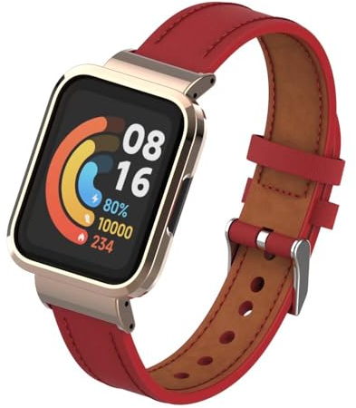 nuosiweilang Kompatibel Für Redmi Watch 2 Armband,Sport Leder Uhrenarmband Armband Ersatzarmband Für Xiaomi Mi Watch Lite 2/Redmi Watch 2 Männer und Frauen,rot