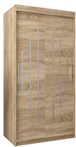 MEBLE KRYSPOL - Kleiderschrank, Schlafzimmerschrank - Schrank Zwei Türen - 4 Fachböden, 2 Stangen, Fachboden - Garderobenschrank York, Körperfarbe Sonoma, Frontfarbe Sonoma - 100x62x200cm