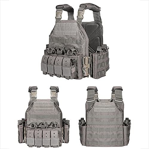 Tactical Plate Carrier Vest, 1000D Nylon Army Tactical Vest for Paintball Airsoft Wargame CS Outdoor Activity,Grey