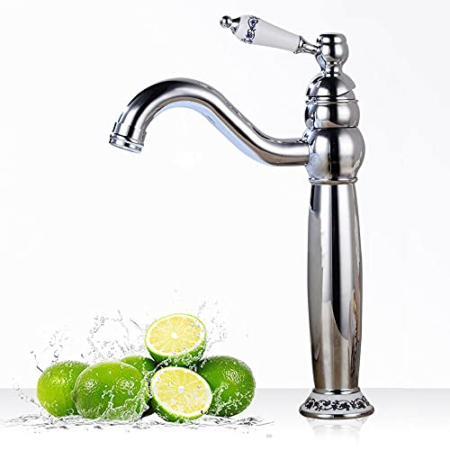 360° Retro Wasserhahn Silber 31cm Hoch Waschtischarmatur, Chrom Einhebel Heiß- Kalt, Armaturen Nostalgie Mischbatterie für Badezimmer Waschbecken