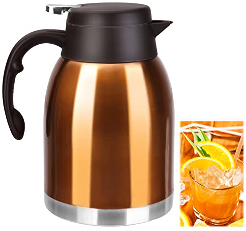 54oz Stainless Steel Thermal Coffee Carafe Dispenser, Double Wall Unbreakable Vacuum Thermos Flask 1.6L Water Tea Pot Pitcher for Cold Drinking in Summer