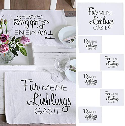 Tischset 6er Set Für Meine Lieblingsgäste | 48x33cm weiß/schwarz Baumwolle | Platzset Tischauflage Tellerunterlage