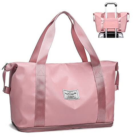 lmytdo Weekend Bag Women Overnight Bag Waterproof Travel Duffel Bag Airlines Large Cabin Bag Expandable Carry on Bag Holdalls Travel Bag with Wet Pocket Vacation, Sports, Shopping (25L or 36L), Pink