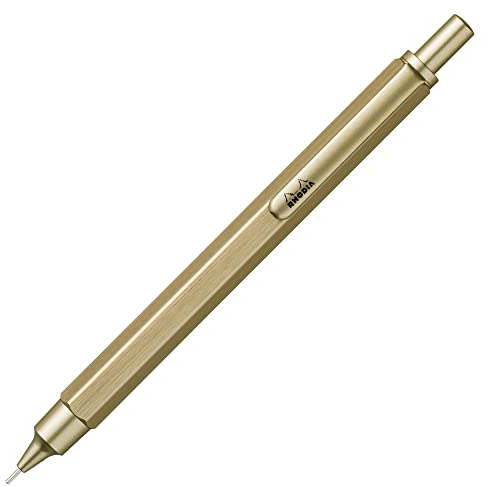 RHODIA 9370C - Portemine scRipt Corps Hexagonal en Aluminium Brossé - Or - pour Mines Graphite Standards 0,5 mm, Canon en Acier Rétractable, Gomme Sous le Poussoir - Collection scRipt