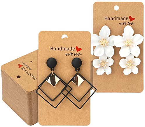 G2PLUS 200 Stück Ohrringe Displaykarten,5x9CM Ohrhänger Display-Karten, Braun Kraftpapier Ohrringe Karten, Hängen Ohrringkarten für DIY Ohrstecker und Ohrringe