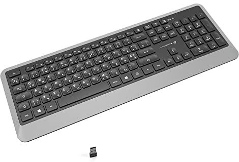 Lacerto® | Bilinguale Russisch-Deutsche/Ukrainische Kabellose 2,4 GHz lasergravierte Multimedia Tastatur, Russian-German/Ukrainian Wireless Multimedia Keyboard | LUCER-DR623