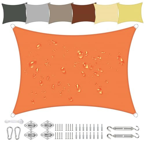 Sichtschutz Sonnensegel Wasserdicht Rechteckig 3.5x7m aus PES-Polyester 95% UV-Schutz Witterungsbeständig Reißfest in Vielen Größen und Farben mit Befestigungsset für Terrasse Garten Balkon-Orange