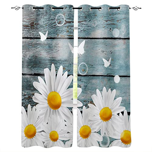 SJSXWQN Cortinas Salon Dormitorio Crisantemo Azul Cortinas Opacas con Ojales Cortinas Termicas Aislantes Frio y Calor para Decoracion Habitacion Cocina 2 Piezas B 140 x H 260 cm